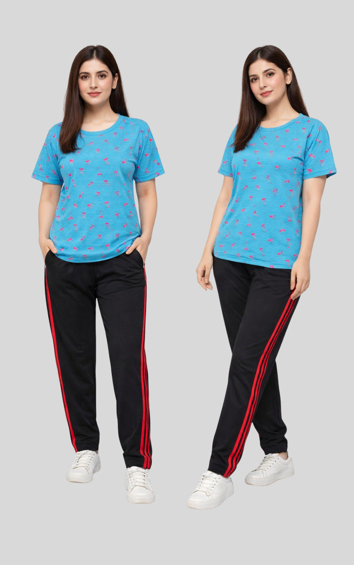 Women’s Printed T-Shirt with Red Side Stripe Trouser - Hinz Clothing