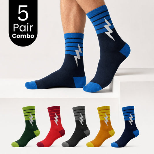 5-Pair Stylish Crew Socks Combo