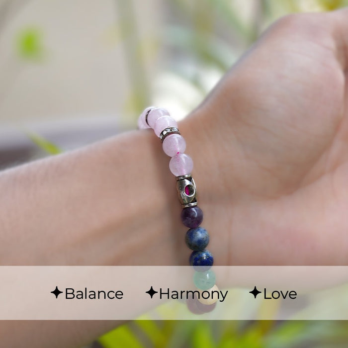 🌈✨ 7 Chakra Rose Quartz Bracelet