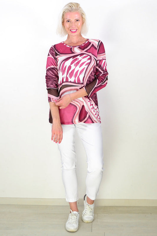 Abstract Pattern Pink Long Sleeve Tunic Top