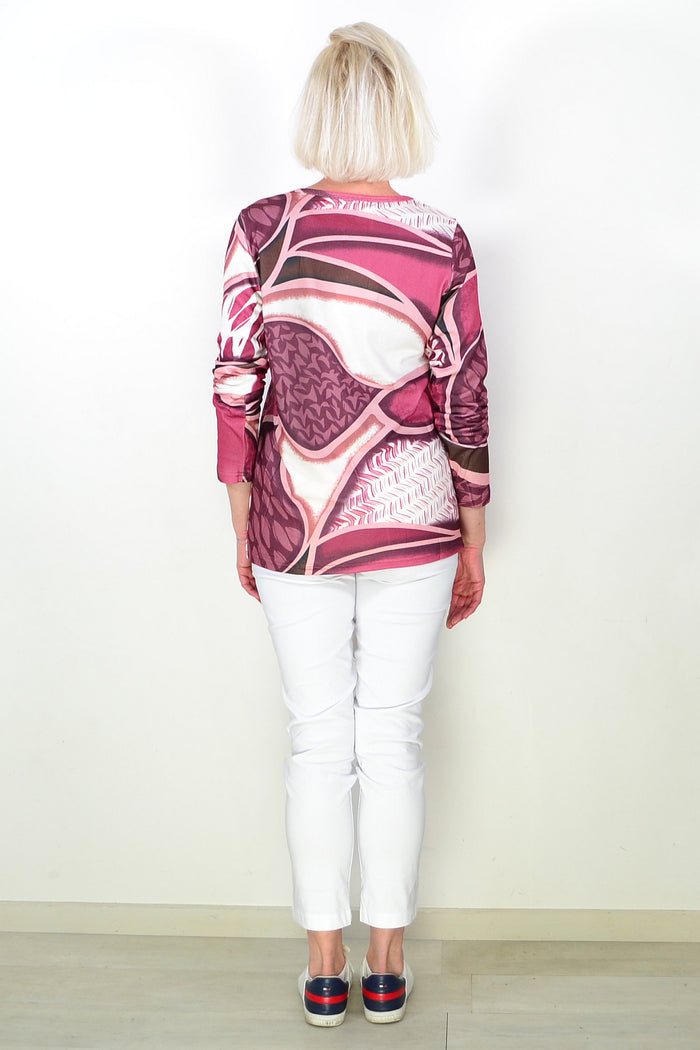 Abstract Pattern Pink Long Sleeve Tunic Top
