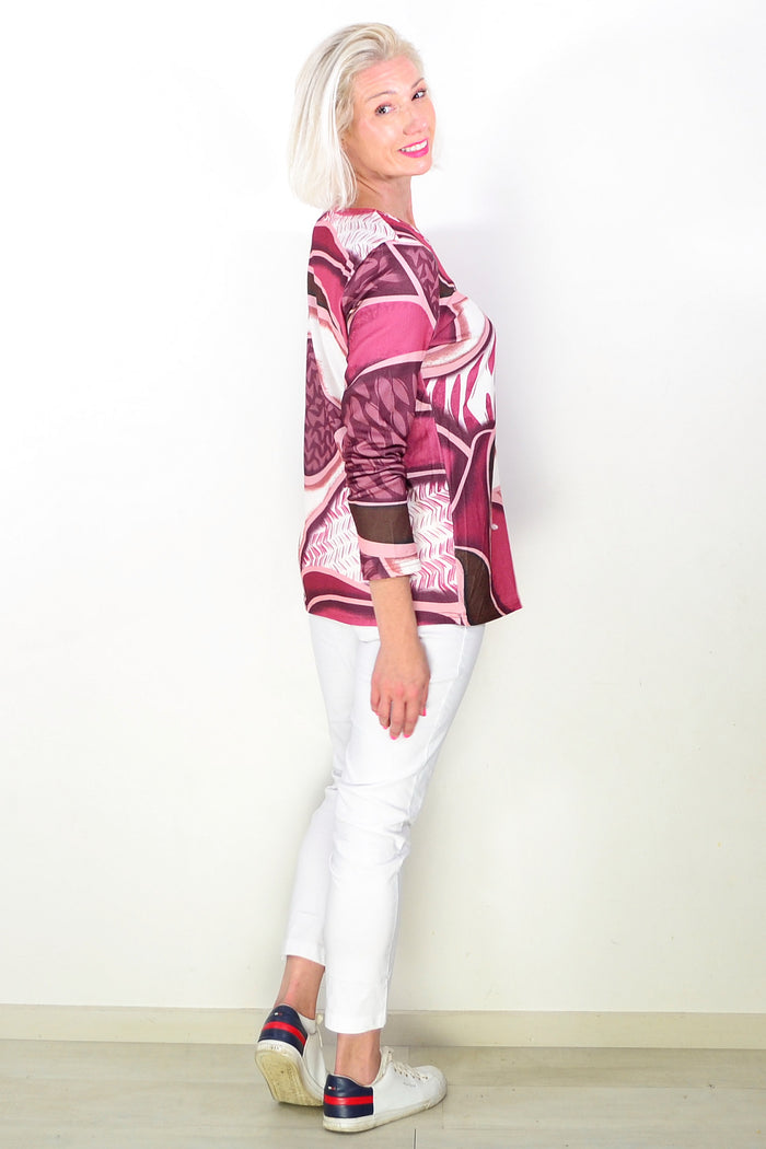 Abstract Pattern Pink Long Sleeve Tunic Top