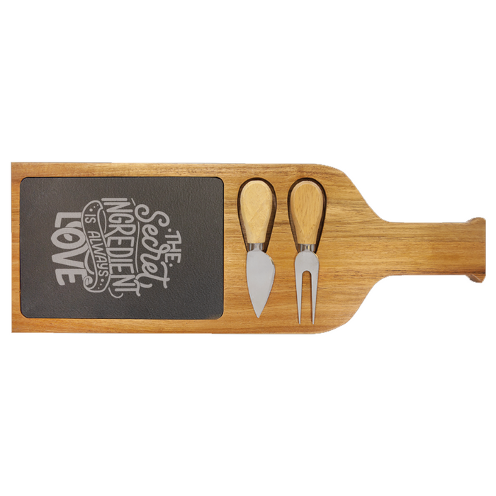Acacia Wood/Slate Serving Board with Two Tools - LZR