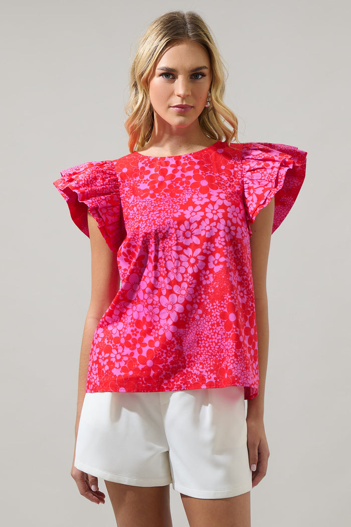 Addie Floral Elley Ruffle Sleeve Top