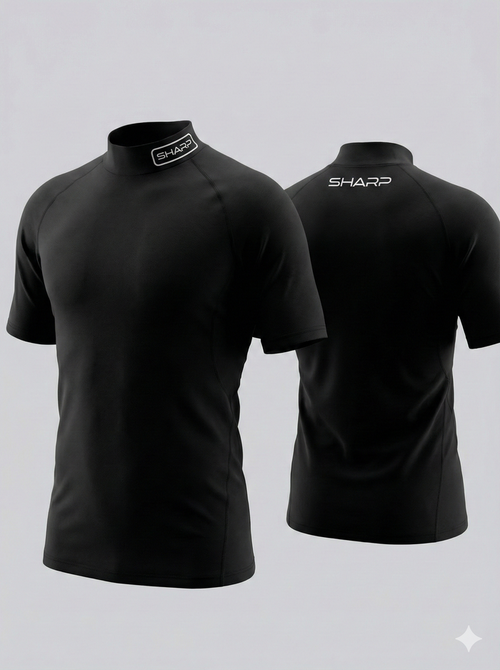 Adult Short Sleeve Mock Neck Compression Shirt - Black
