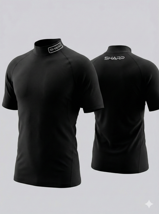 Adult Short Sleeve Mock Neck Compression Shirt - Black