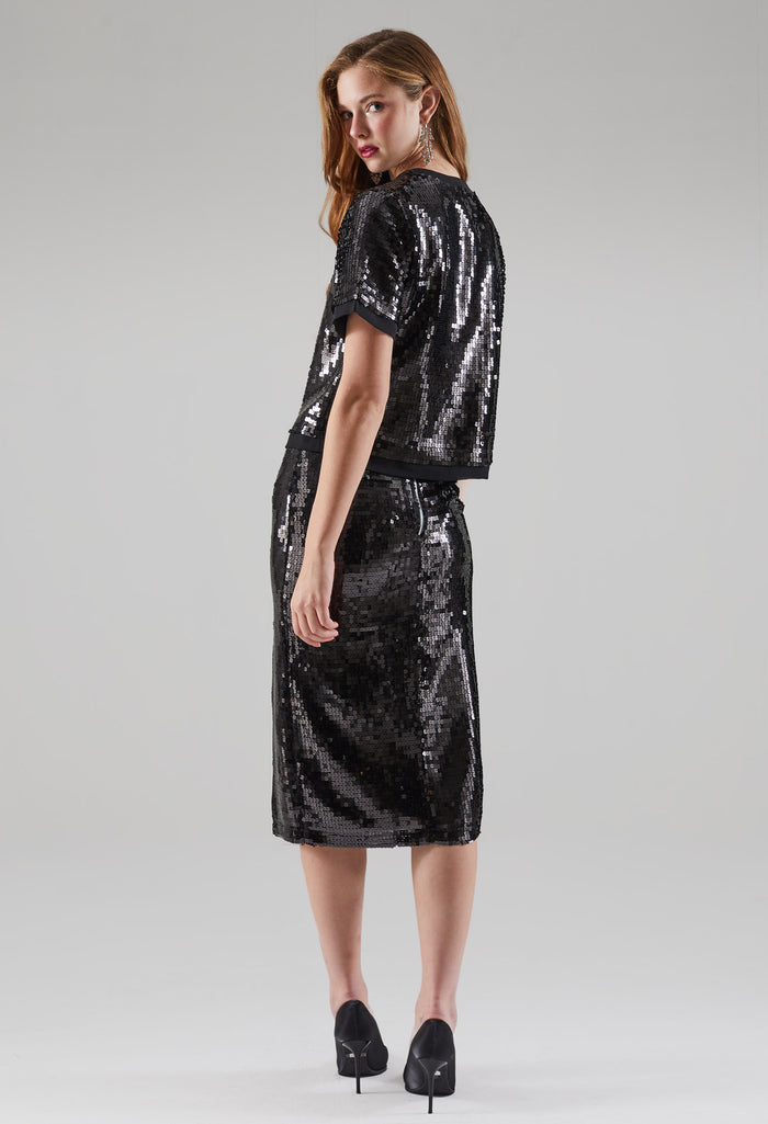 Agleam Shimmer Front Slit Skirt