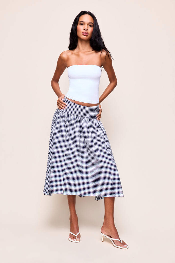 ALEGRA LOW RISE MAXI SKIRT in Navy Plaid