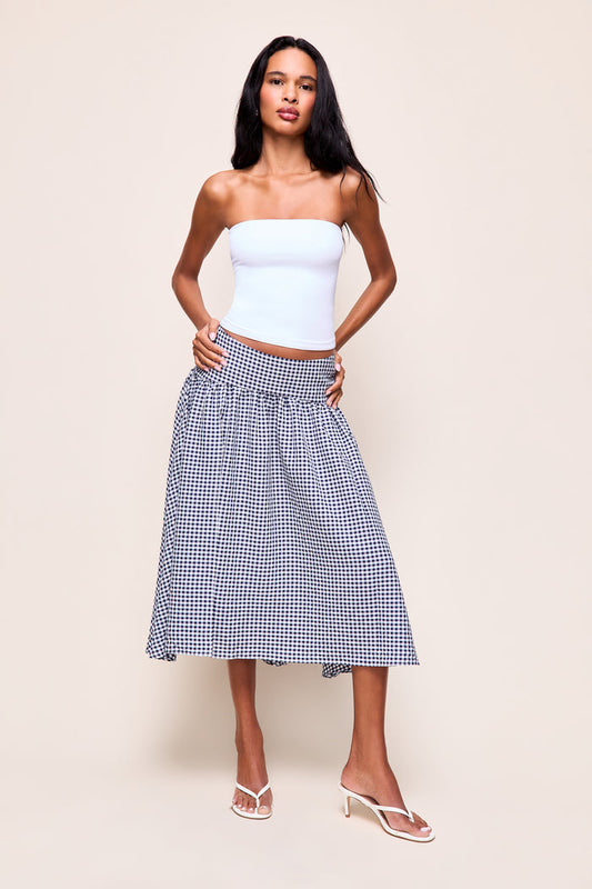 ALEGRA LOW RISE MAXI SKIRT in Navy Plaid
