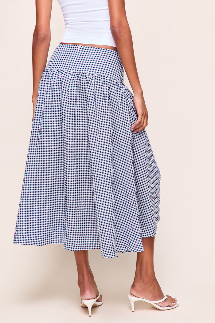 ALEGRA LOW RISE MAXI SKIRT in Navy Plaid
