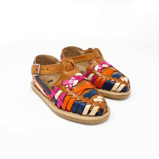 "Amelia" Girl's Colorful Huaraches - Honey / Multicolor