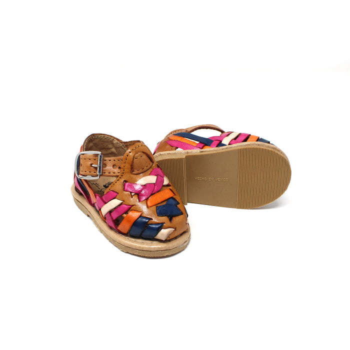 "Amelia" Girl's Colorful Huaraches - Honey / Multicolor