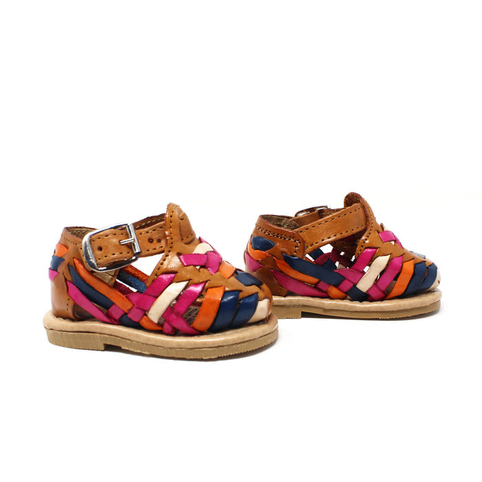 "Amelia" Girl's Colorful Huaraches - Honey / Multicolor