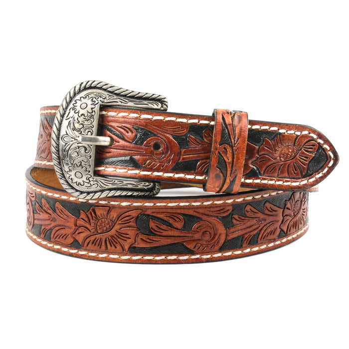 American Bison Tooled Leather Belt - Honey