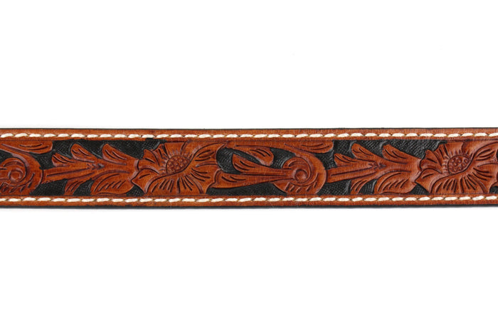 American Bison Tooled Leather Belt - Honey