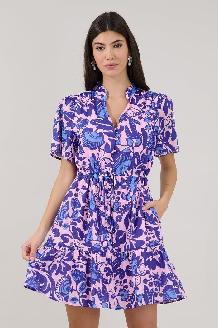 Amo Button Up Mini Dress Floral