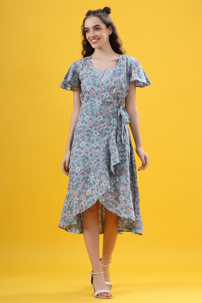Aqua Bliss on Wrap-Around Cotton Dress