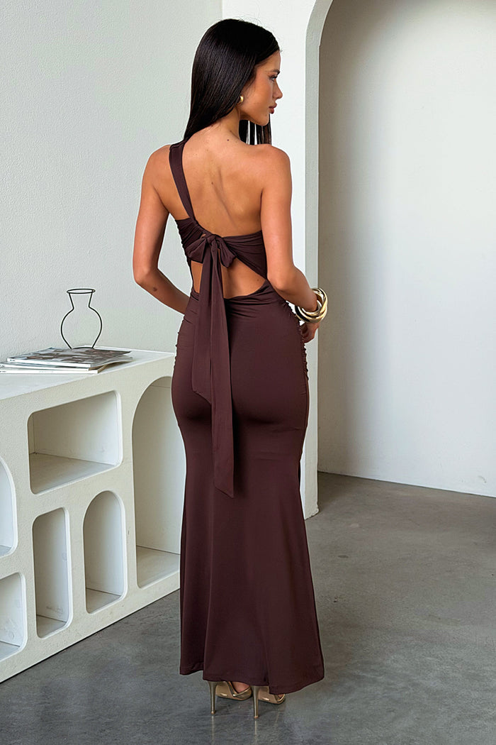 Ariana One-Shoulder Maxi Dress - Brown