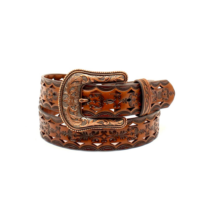 Ariat Ladies Tooled Brown w/ Bronze Buckle Belt