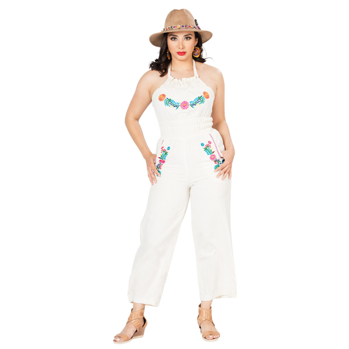 Artisanal Embroidered Jumpsuit- Beige