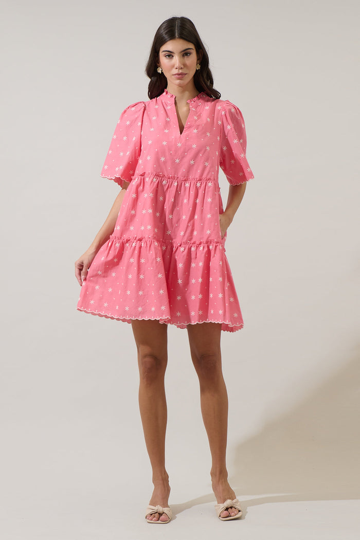 Asbury Embroidered Dixie Split Neck Shift Dress