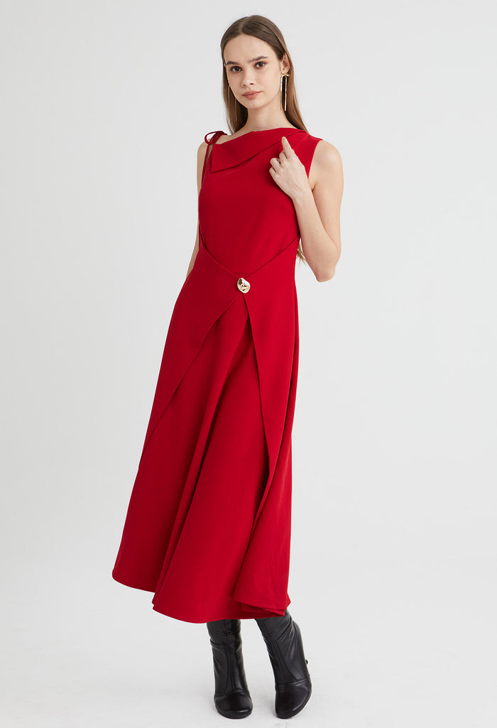 Asymmetric Drape Midi Dress