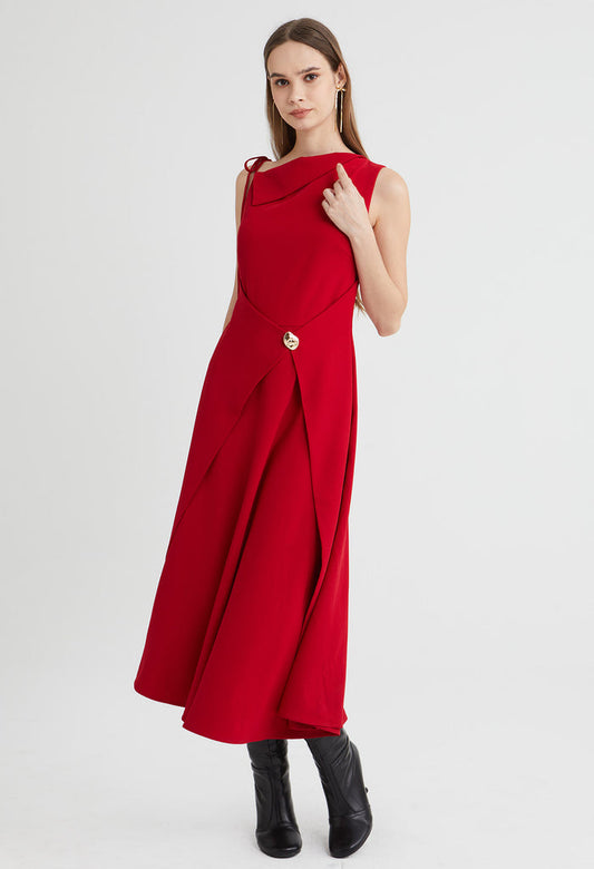 Asymmetric Drape Midi Dress
