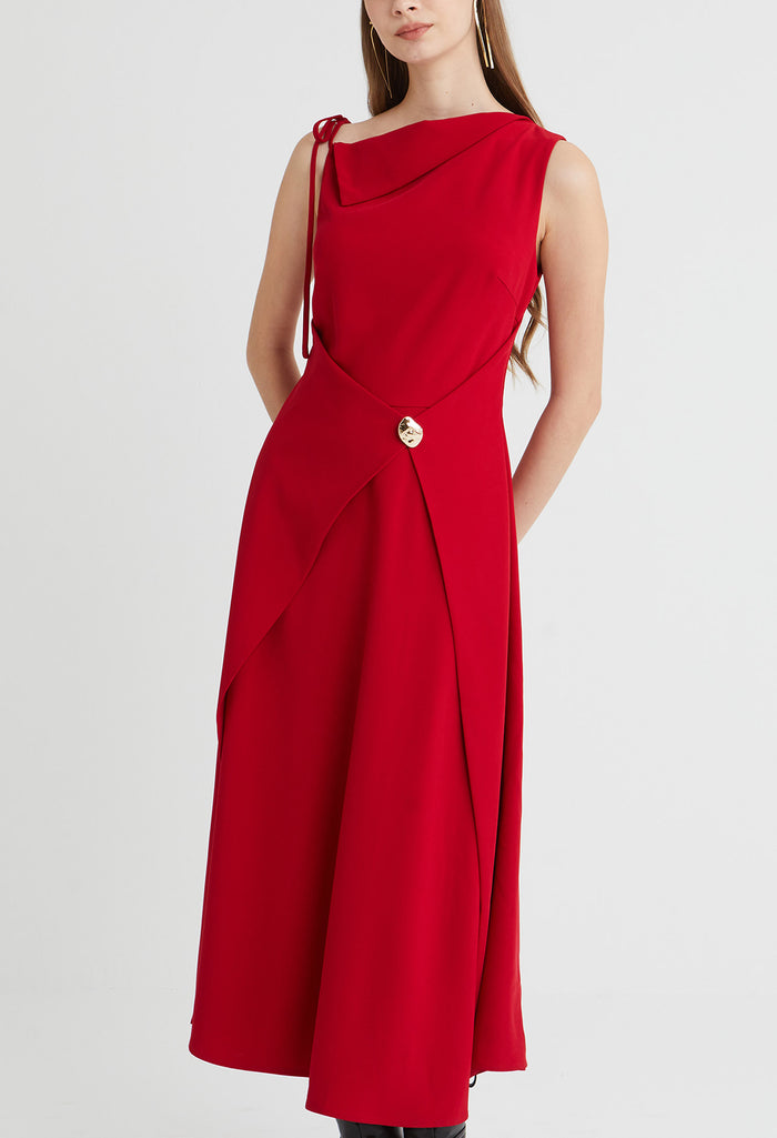 Asymmetric Drape Midi Dress