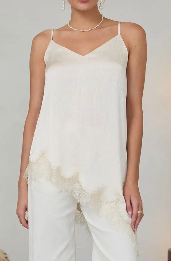 Asymmetrical Crinkled Satin Cami Tunic