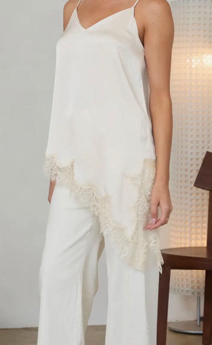 Asymmetrical Crinkled Satin Cami Tunic