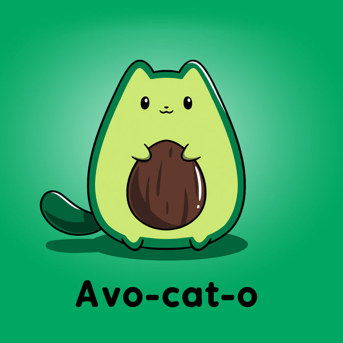 Classic Cotton T-shirt_TeeTurtle Avo-cat-o irish green t-shirt featuring an avocado-shaped green cat holding a brown avocado pit, with the text "Avo-cat-o" written below in this fun animal design.