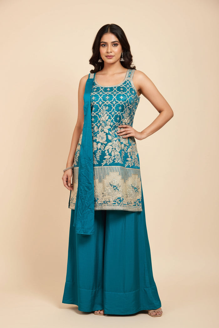 Banarasi sharara suit with necklace dupatta