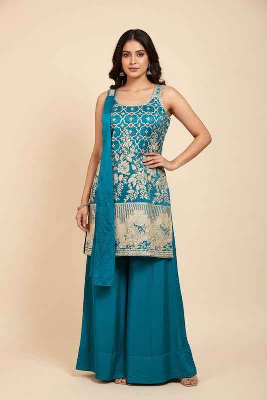 Banarasi sharara suit with necklace dupatta