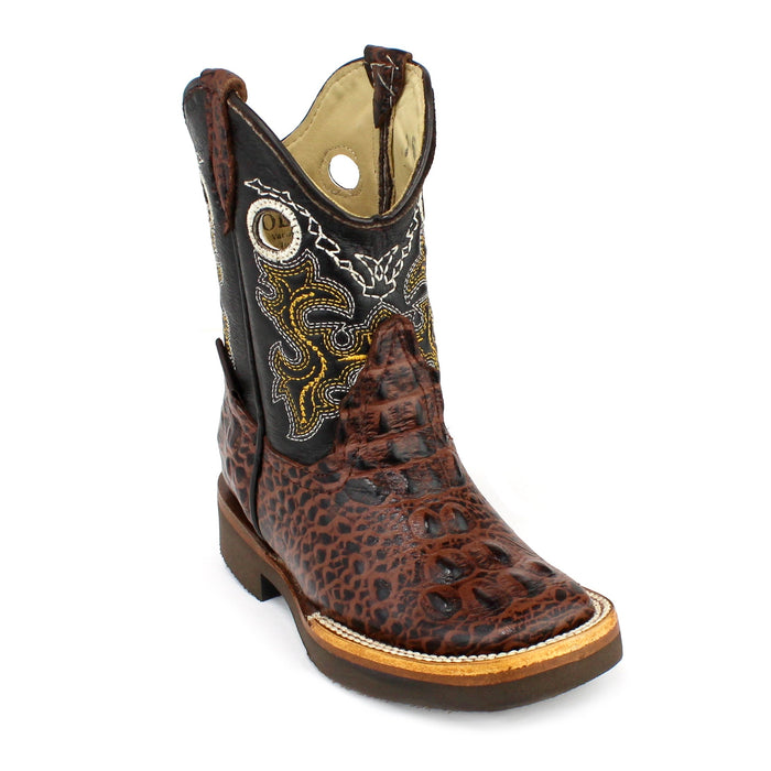 Bandoleros Boys Faux Crocodile Print Cowboy Boot - Café