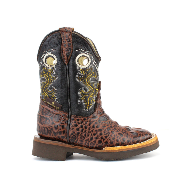 Bandoleros Boys Faux Crocodile Print Cowboy Boot - Café
