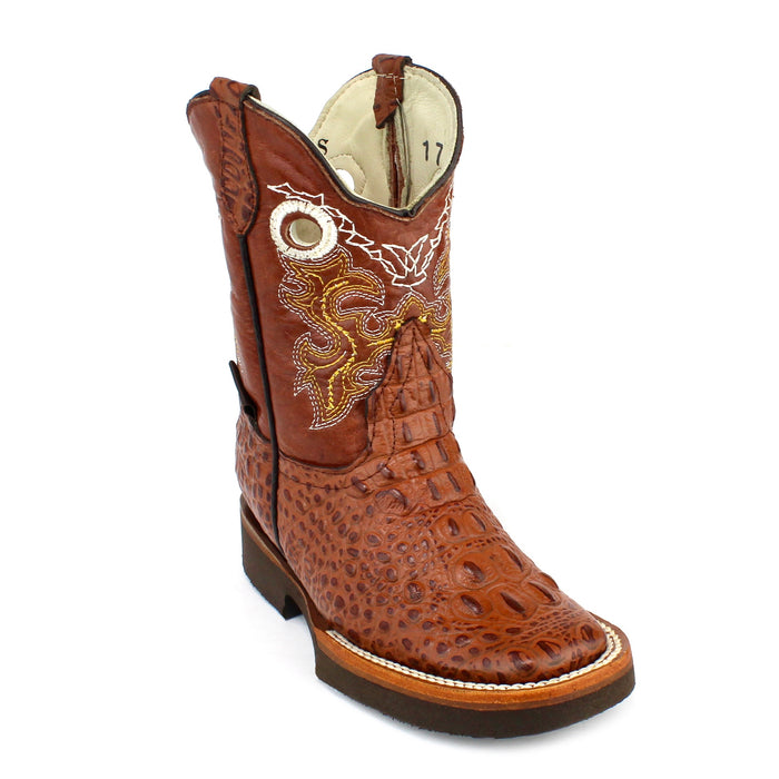 Bandoleros Kids Faux Crocodile Print Cowboy Boot - Honey