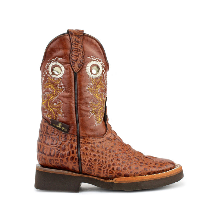 Bandoleros Kids Faux Crocodile Print Cowboy Boot - Honey