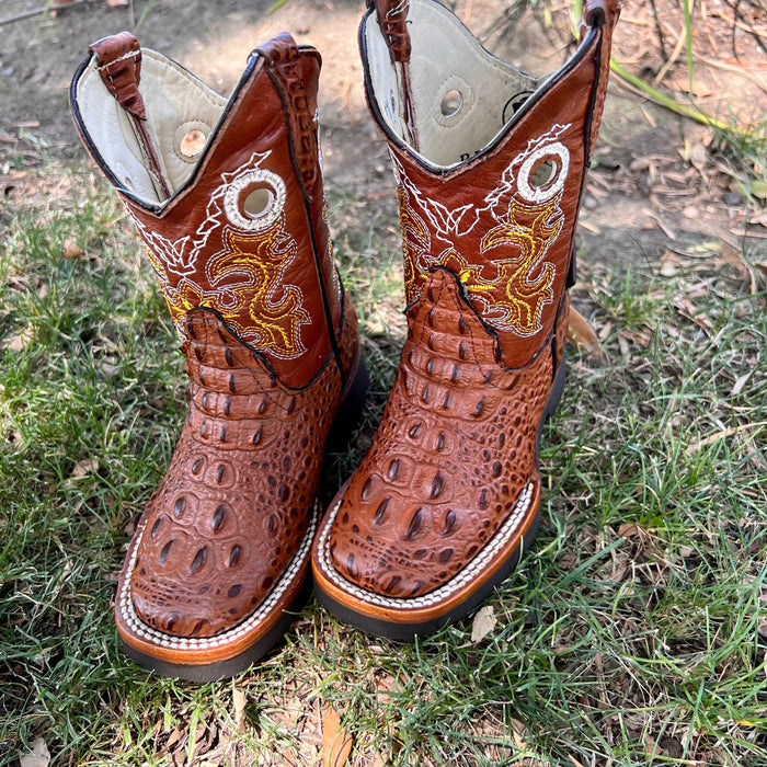 Bandoleros Kids Faux Crocodile Print Cowboy Boot - Honey