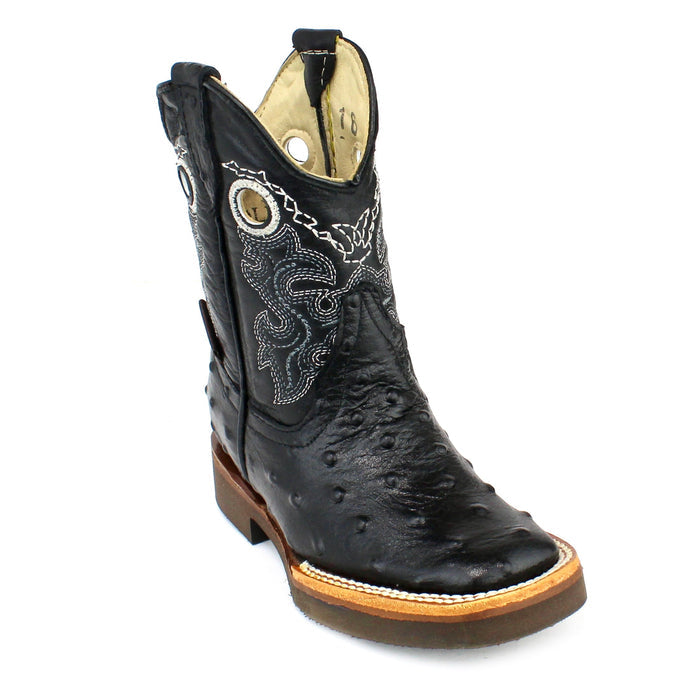 Bandoleros Kidss Faux Ostrich Print Cowboy Boot