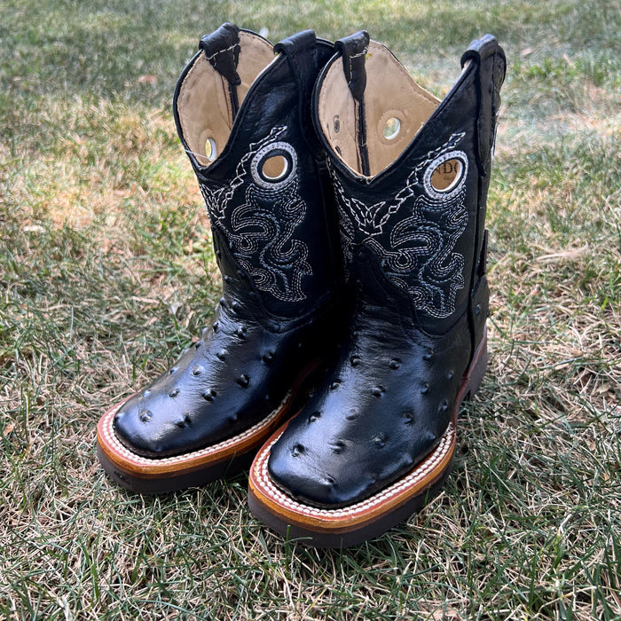 Bandoleros Kidss Faux Ostrich Print Cowboy Boot