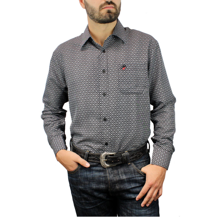 Bandoleros Men's Dress Casual Print Shirt - Black & White