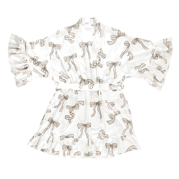 Bella -  Ruffled Satin Robe 0672 - Flax Bows