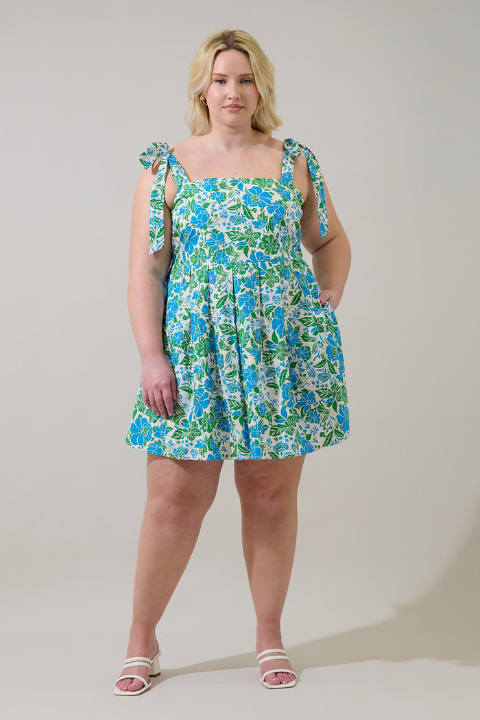 Bivore Floral Gracia Pleated Mini Dress Curve