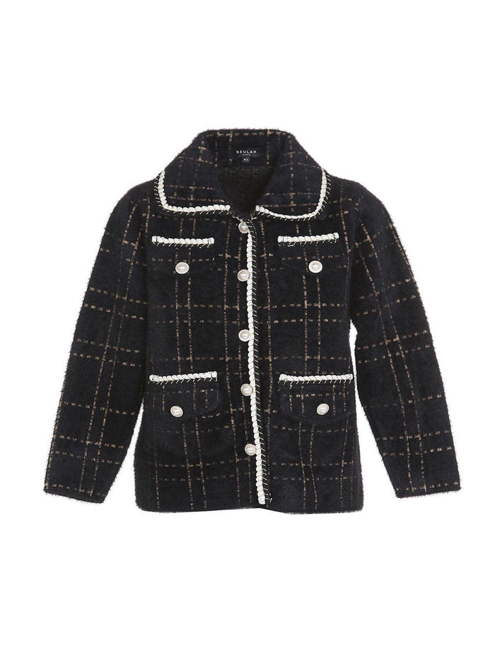 Black Contrast Lining Plaid Tweed Jacket - BTK COLLECTIONS