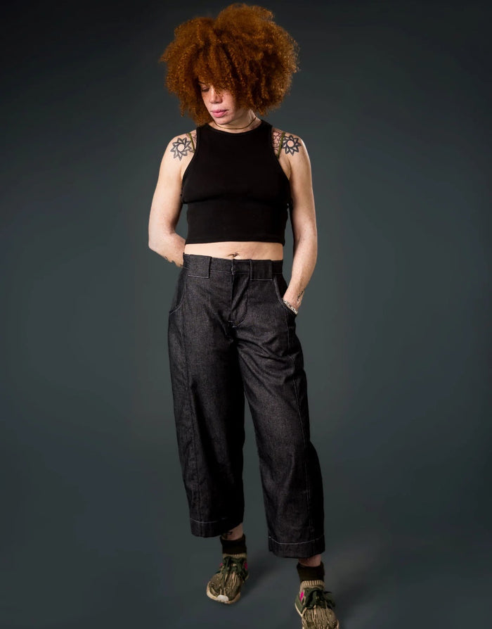 Black Denim Roan Barrel Leg Trousers Dressmaking Kit, Emporia Patterns