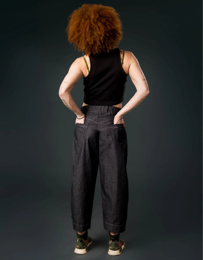 Black Denim Roan Barrel Leg Trousers Dressmaking Kit, Emporia Patterns
