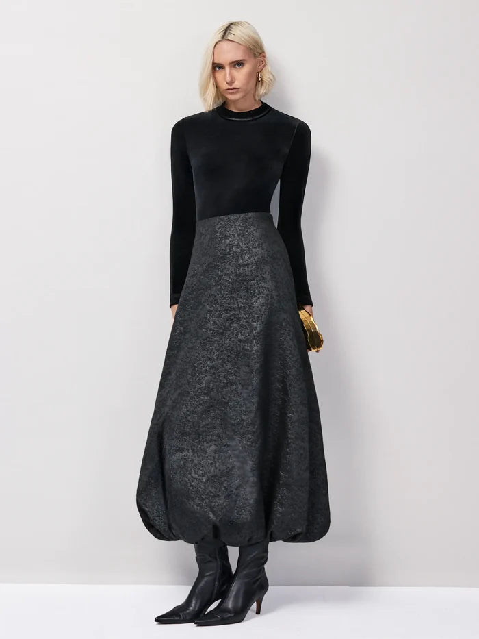 Black Jacquard Puffball Skirt