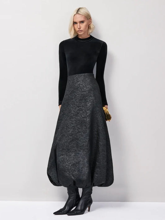 Black Jacquard Puffball Skirt