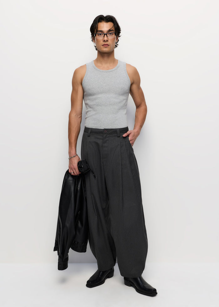 BLACK STRIPED BALLOON PANTS