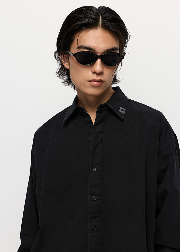 BLACK WASHED LONG-SLEEVE SHIRT